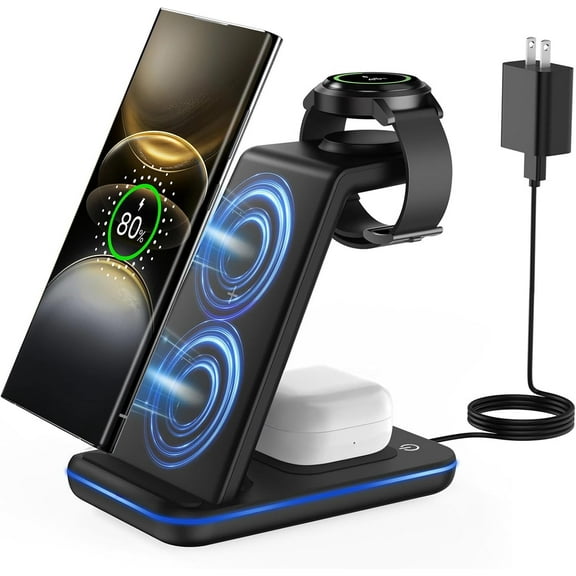 Wireless Charger for Samsung&Androi 3 in 1 Charging Station for Galaxy Watch7 Pro/4/3/Active2/1 - Phone Charger Stand for S24/S23 Ultra/S22/S21/S20/Note 20,