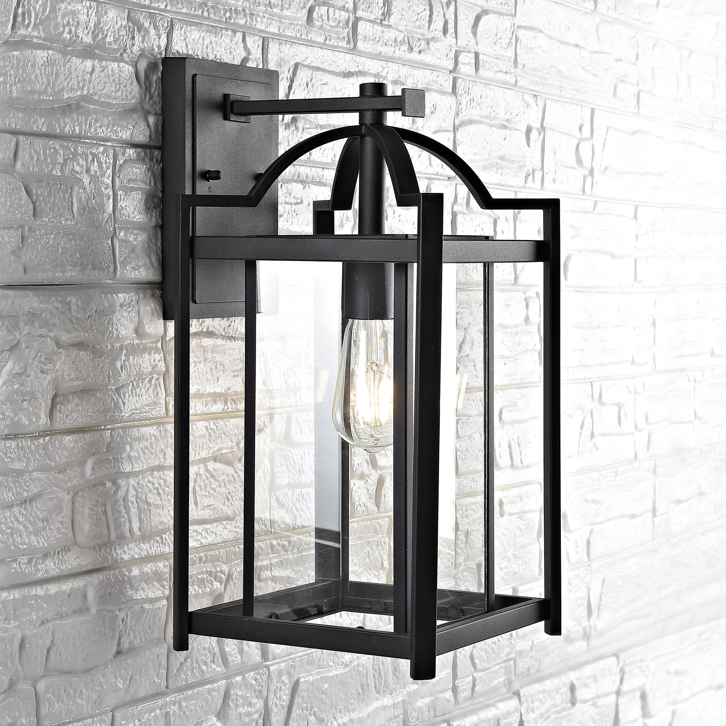 SAFAVIEH Portar LED Black Aluminium Outdoor Wall Sconce with Clear Glass Shade