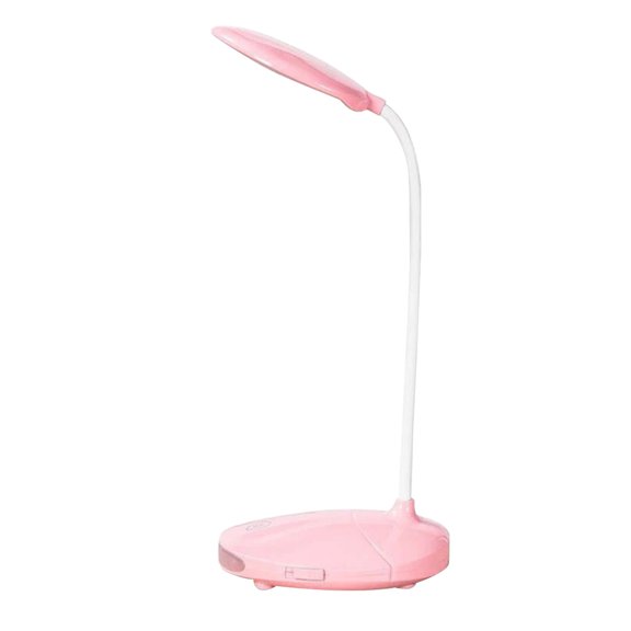 LED Touch Control Dimming Table Lamp Rechargeable Flexible Reading Desk Light with Miniature Decor (Pink)