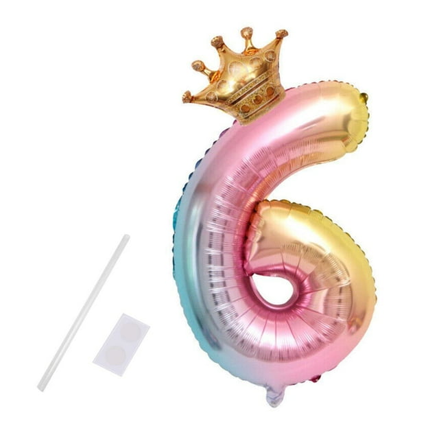 relayinert Party Balloon with Gradient Color Birthday Party Decor Aluminum Foil Balloon 32 Inch Number 6