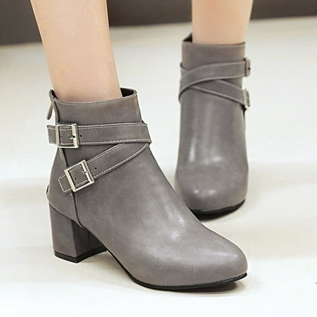 

Gubotare Women Snow Boots Womens Cut Out Ankle Boots Chunky Stacked Heel Almond Toe Slip on Western Booties Gray 8.50