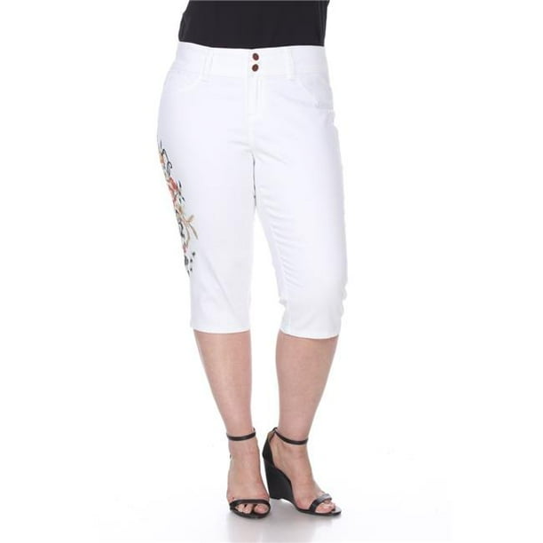 White Mark Women's Plus Size White Embroidered Capri Jeans Walmart