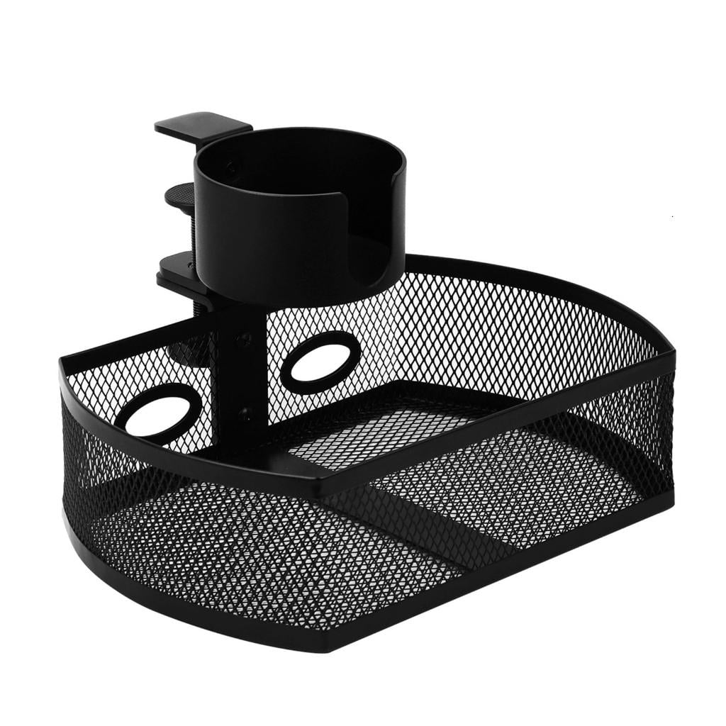 HannLk Office Supplies Holder Under Desk Storage with Rotating Drawer and Cup Holder