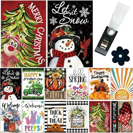 Yileqi Seasonal Garden Flag Set of 12 Double Sided 12x18 Inch, Spring Summer Memorial Day 4th of July Yard Flags for Outside Decor, Includes Free Anti-Wind Clip and Stopper