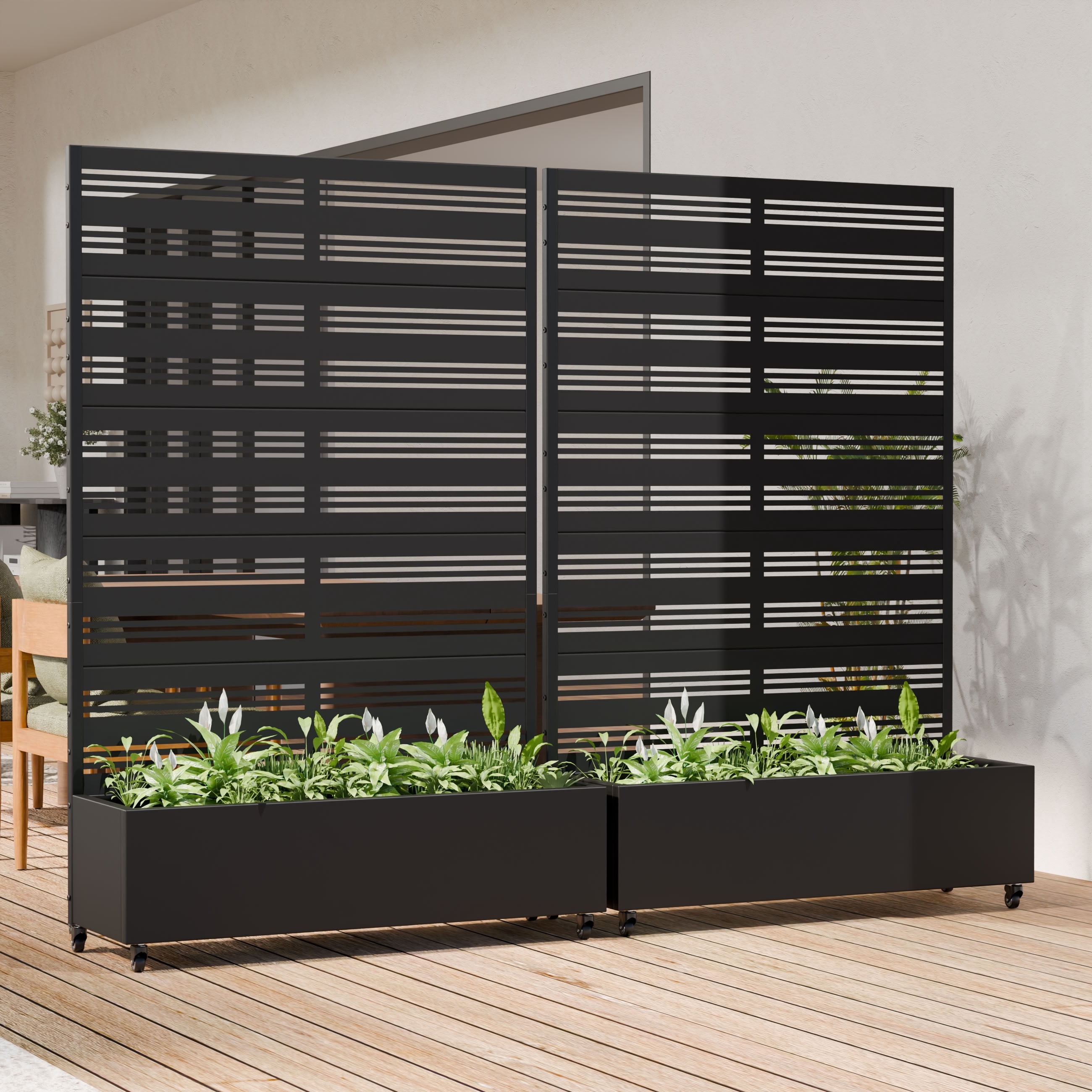 MAYEERTY 5 Panels Outdoor Metal Planter Box, Durable Weather-Resistant Planter, 2 pcs Decorative Metal Flower Box for Patio, Balcony, Garden