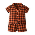 thumbnail image 2 of Conairie Button Down Outfit for Girl Sets Plaid Print Short Sleeve Collar Top and Shorts Pj Set Kids Soft Nightwear 2 Piece Outfits Loungewear Sets Orange 6-9 M, 2 of 5