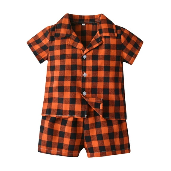 Girls Boys Plaid Pajamas Sets Toddler Plaid Shirt With Shorts Button Down Pajamas Short Sleeve Cotton Pajamas Sets Baby Boy Pjs 5-6 Years