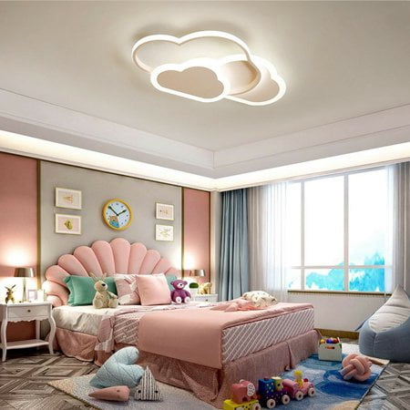 Modern LED Ceiling Light White Cloud Ceiling Light Three-Color Temperature Adjustable Cartoon Ceiling Light Close to The Ceiling Light Fixture for Living Room Bedroom Children’s Room LED Chandelier