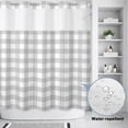 thumbnail image 3 of No Hook Shower Curtain, Grey Checked Shower Curtains for Bathroom with See Through Top Window, Farmhouse Buffalo Plaid Minimalist Grid Waterproof & Washable Bath Curtain 66"x72", 3 of 9