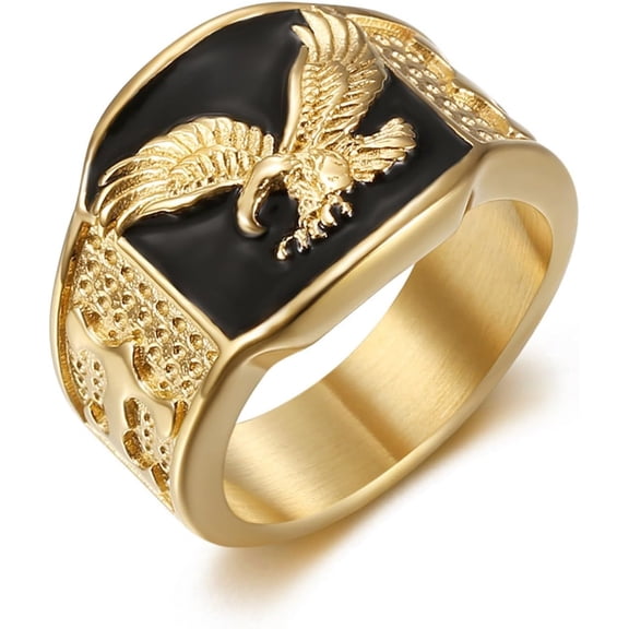 BQF Bald Eagle Ring for Men, Stainless Steel Biker Western Ring, Freedom Symbol Gift for Veteran and Dad