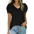 thumbnail image 3 of Bigersell Short Sleeve Summer Tops Women Loose Casual Short Sleeve V-Neck Solid Casual Blouse T-shirt Tunic Tops Women Blouse Crew Neck Short Sleeve Summer Tops Style B27938, Black S, 3 of 9