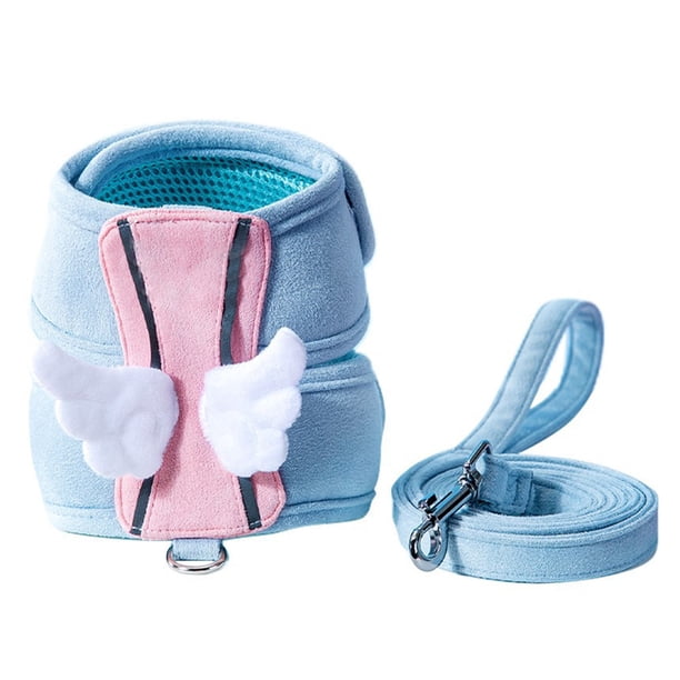 Arnés para mascotas con correa y alas de ángel, malla transpirable, ajustable, para perros y gatos, talla L (circunferencia del cuello: 30-38 cm/11,8")