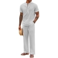 thumbnail image 6 of COOFANDY Mens Linen Suit 2 Piece Cotton Set Fashion Short Sleeve Henley Shirt Vacation Summer Outfits Grey, 6 of 9
