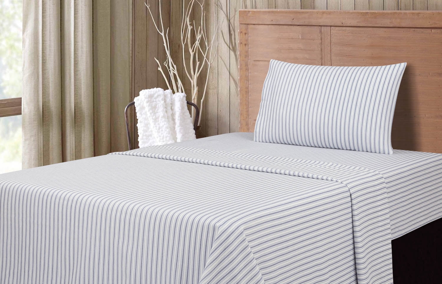 Mainstays 3-Piece Flannel Sheet Set, Blue Stripe, Twin