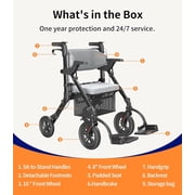VOCIC Z51 Foldable 4-Wheel Rollator with Seat, Transport Chair & Dual Brakes, Black, 300 lb Limit