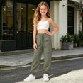 thumbnail image 6 of NOLDARES Girl's Wide Leg Sweatpants Elastic Waist Athletic Long Joggers with Pockets Causal Baggy Kids Sports Pants(AG,5-6 Years), 6 of 7
