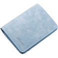 thumbnail image 2 of Cartera de cuero minimalista para mujeres y hombres, tarjetero plegable delgado, mini monedero corto con ventana de identificación, azul claro, 2 of 4