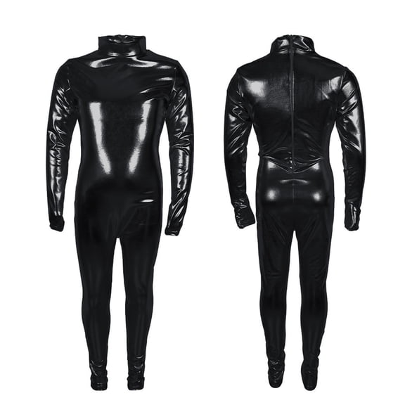 Kids Unisex One Piece Jumpsuit Shiny Metallic Stretch Mock Neck Long Sleeve Unitard for Dance Performance, 4-13Y