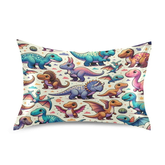 JSTEL Cute Dinosaurs Colorful Dino Satin Pillowcase Standard Size Pillow Cases Envelope Closure Bed Pillow Cover, 20 x 26 inch