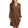 thumbnail image 1 of Vestido suelto con botones sólidos y cuello en V de manga larga a la moda Otoño Invierno para mujer Fridja  yut4508, 1 of 7