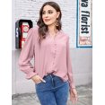 thumbnail image 4 of Women Chiffon Blouses,Long Sleeve V Neck Shirts Pompom Button Down Shirt Casual Tops Work Blouses Casual Shirts, 4 of 6