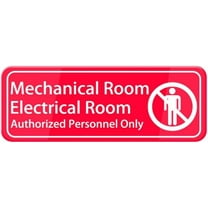 Mechanical Room Electrical Room Authorized Personnel Only Sign 10"X3" Red White Acrylic - Self Stick Door Sign Wall Decal For Offices Businesses House Home