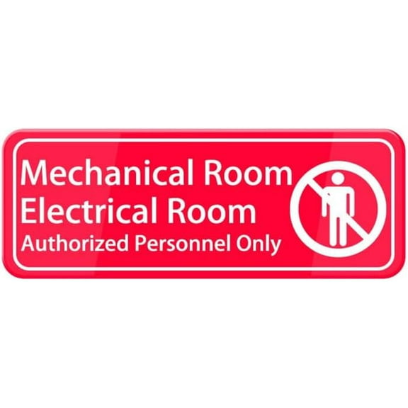 Mechanical Room Electrical Room Authorized Personnel Only Sign 10"X3" Red White Acrylic - Self Stick Door Sign Wall Decal For Offices Businesses House Home