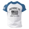 thumbnail image 1 of TSADFHJI Men's Independence Day Small Print Color Contrast Spring Summer Leisure Sports Comfortable Breathable Sweat Absorbing Cotton Round Neck Pullovers Short Sleeved T Shirt L Blue, 1 of 4