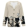 thumbnail image 4 of Wang6 Women Oversize Cardigans Jacket Trendy Long Sleeve Lightweight Button down Coat Fall Open Front Cute Cat Printed Outwear Tops Beige XL, 4 of 6