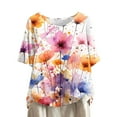 thumbnail image 2 of Black*Friday Discounted Items under $5 GaThRRgYP Womens Tops Dressy Casual,Women's Casual Round Neck Button Printed Short Sleeve Blouse Pink M, 2 of 5