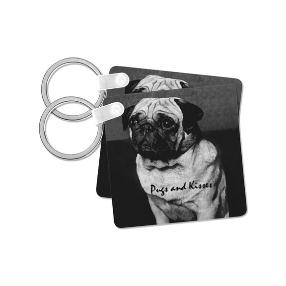3dRose, Pug, Pugs and Kisses, set of 2 Key Chains