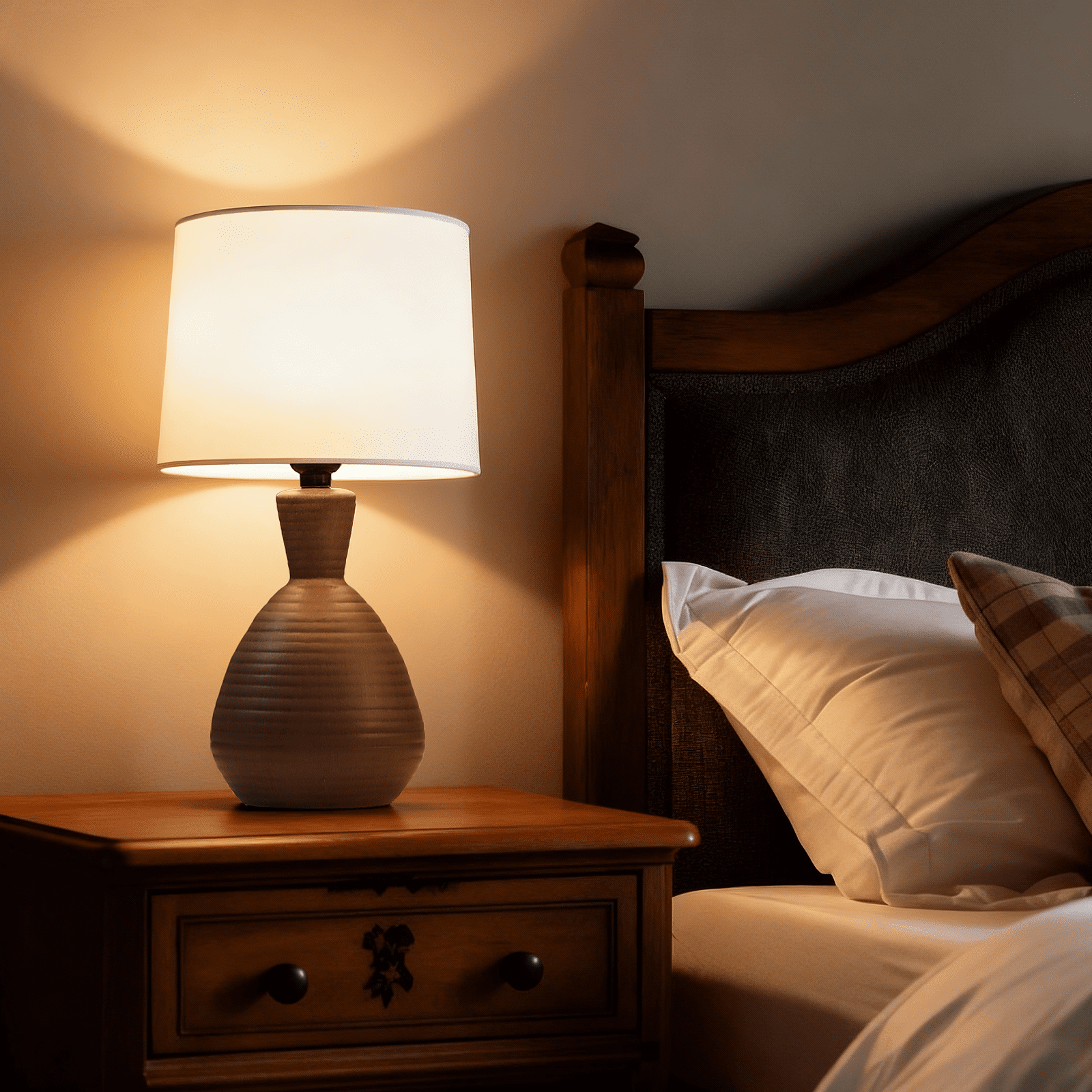 SUNMORY Table Lamps for Living Room, 3 Way Dimmable Ceramic Table Lamps 14.6" Small Space Cute Mushroom Lamp, Farmhouse Table Lamp for Bedroom, Dining, Home Office(Linen Shade)