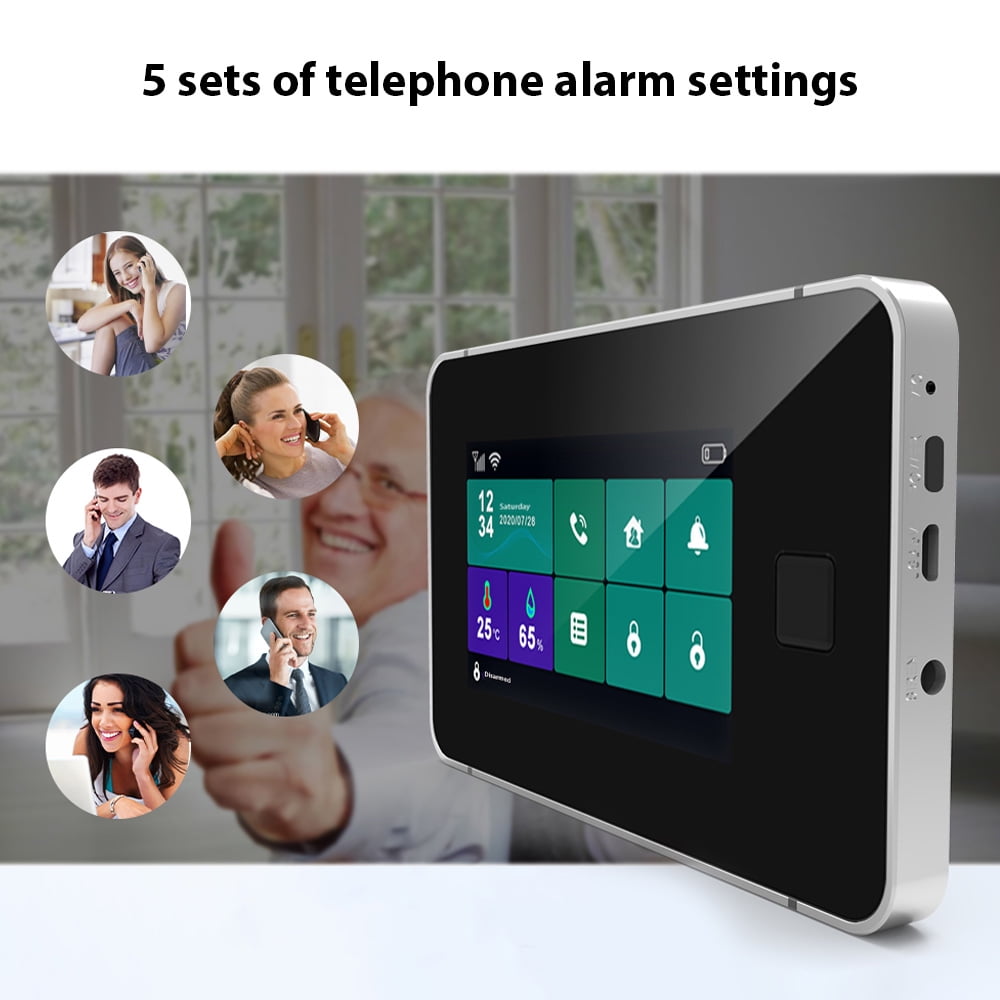 2G WiFi TY Wireless Home Alarm System 4.3-inch Full Touch Screen Alarm Panel with Fingerprint Unlocking SOS Anti-theft Alarm Temperature and Humidity Wireless Alarm System for Home Security