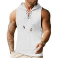 thumbnail image 2 of Yiaimeir Men's Sleeveless Hoodie With Lace-Up Design Lightweight Cotton Blend Casual Gym Workout Pullover For Summer Comfort,Size S-3XL, 2 of 3