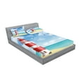 thumbnail image 2 of Ambesonne Beach Fitted Sheet & Pillow Sham Set, Lighthouse Seagulls Ocean, Calking, Vermilion Blue, 2 of 2