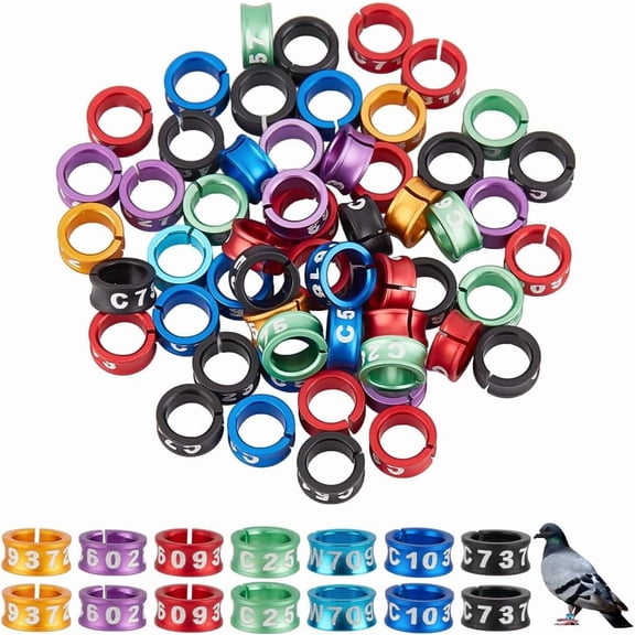 50pcs Bird Foot Ring Open Aluminum Alloy Split Ring Bird Leg Rings with Serial Number Identification Pigeon Training Ring Tags for Hibiscus Birds Parrots Peonies Pigeons Doves Mixed Color