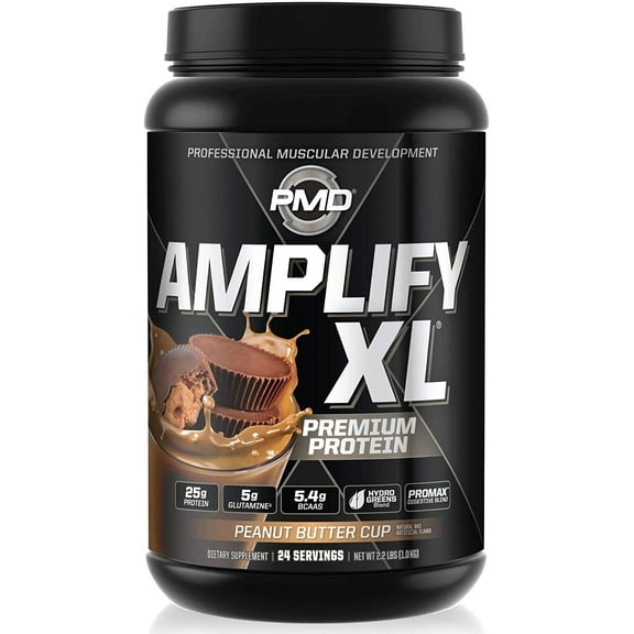 PMD Sports Amplify XL Premium Whey Protein Supplement Hydro Greens Blend - Glutamine and Whey Protein Matrix with Superfood for Muscle, Strength and Recovery - Peanut Butter Cup (24 Servings)