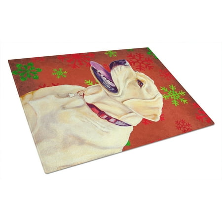 

Carolines Treasures LH9338LCB Labrador Red and Green Snowflakes Holiday Christmas Glass Cutting Board Large 12H x 16W