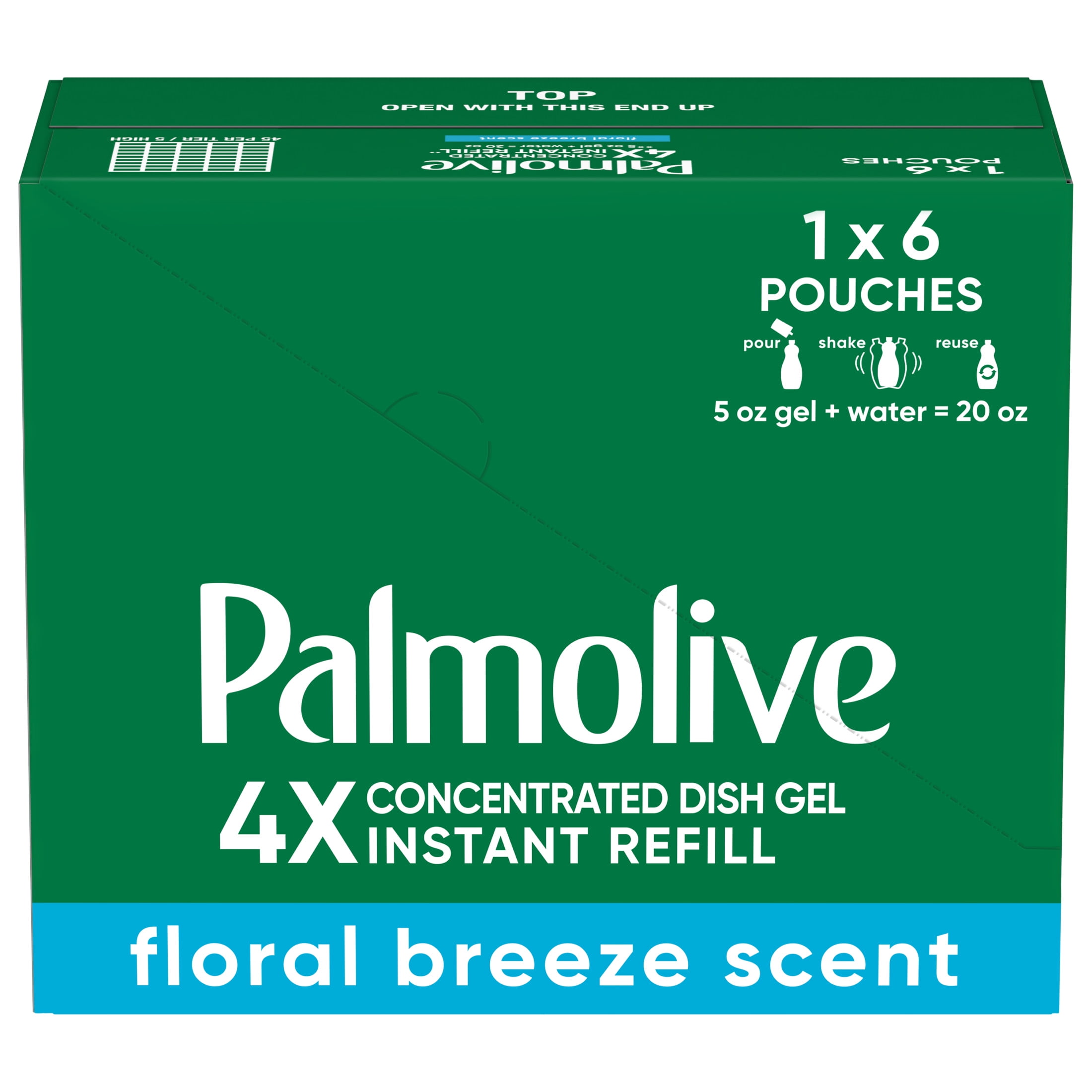 (4 pack) Palmolive 4X Concentrated Dish Detergent Gel Refill Pouches, Floral Breeze, 5 fl oz, 6 Pack
