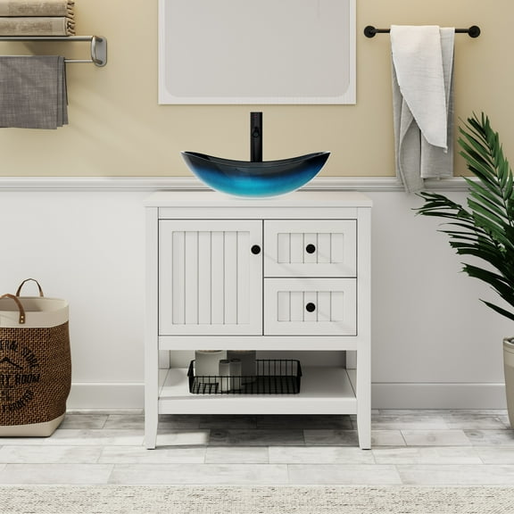 Eclife 30" Freestanding Bathroom Vanity Set with Vessel Sink, Faucet and Drain
