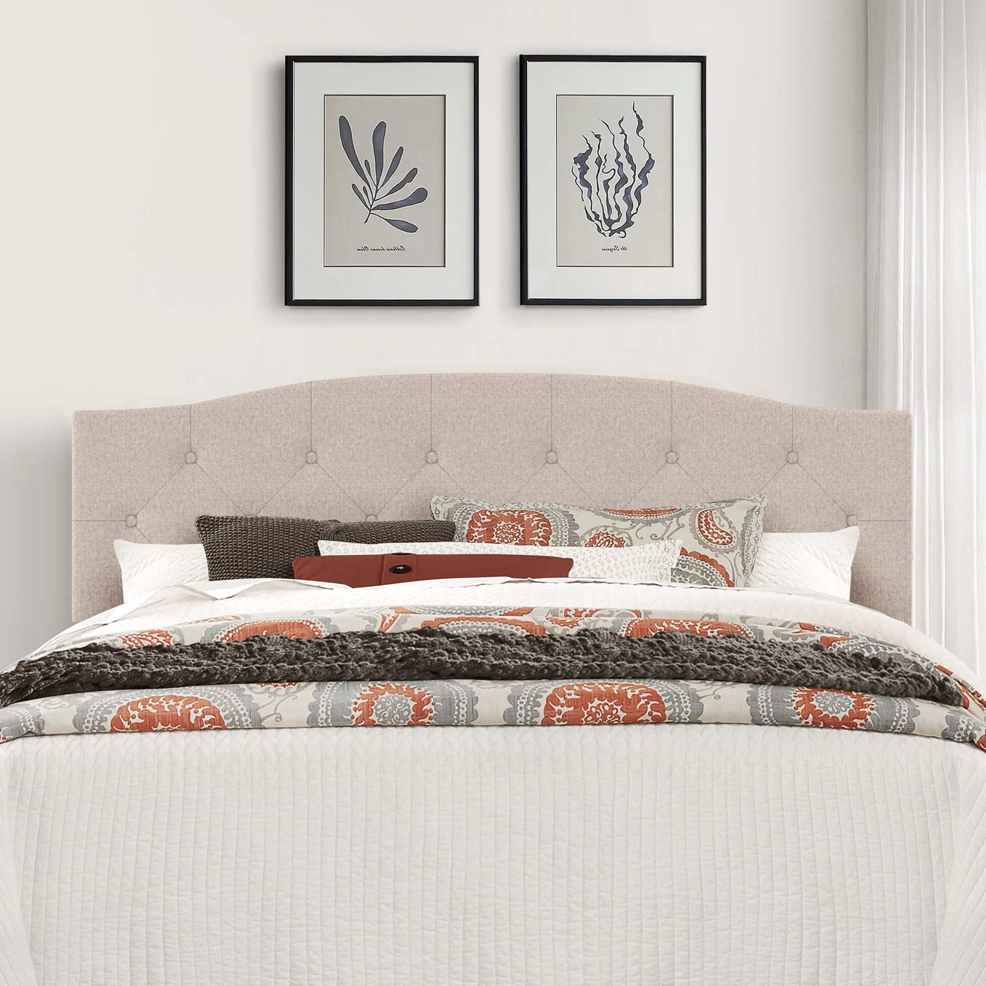 Provence Upholstered Arch Diamond Tufted Headboard, King/California King, Linen, by Hillsdale Living Essentials