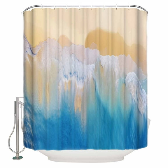 Fabric Shower Curtain, Abstract Summer Blue Ocean Beach and Wave Shower Curtains with 12 Hooks Waterproof Machine Washable Bath Curtains for Bathroom,54 x 78in