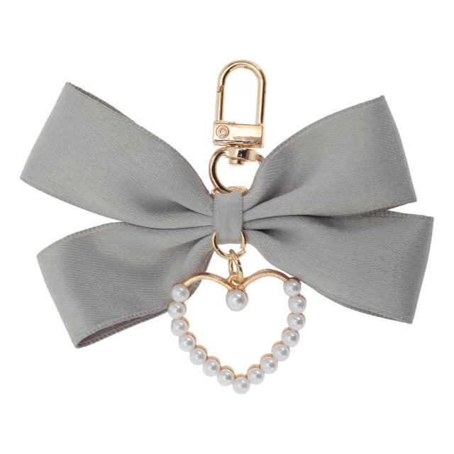 Ofertas Únicas 1 Pc Encantos de Bolso Llavero Perlas Falsas Corazón Lazo Accesorios para Bolsa Gris