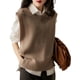 thumbnail image 4 of Suéter sin mangas con cuello redondo para mujer, chaleco a la moda, Tops de punto con abertura lateral y abertura alta y baja, 4 of 5