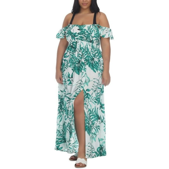 Raviya Womens Plus Floral Print Summer Cover-Up Green 2X New