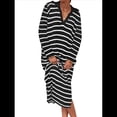 thumbnail image 3 of Vestido de Suéter A Rayas para Mujer, Otoño, de Punto Grueso, Cuello en V, Larga, Abertura, Holgado, Midi. Negro L, 3 of 8