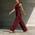 thumbnail image 5 of PBFRDSJ One Shoulder Jumpsuits for Women Sleeveless Tie Side Wide leg Jumpsuits Ruched Waist Summer Minimalist Flowy Romper, 5 of 9
