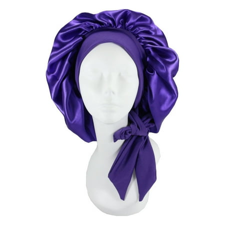 

CUH Ladies Silk Satin Hair Wrap Bonnet Large Travel Care Nightcap Imitated Headwear Casual Night Cap