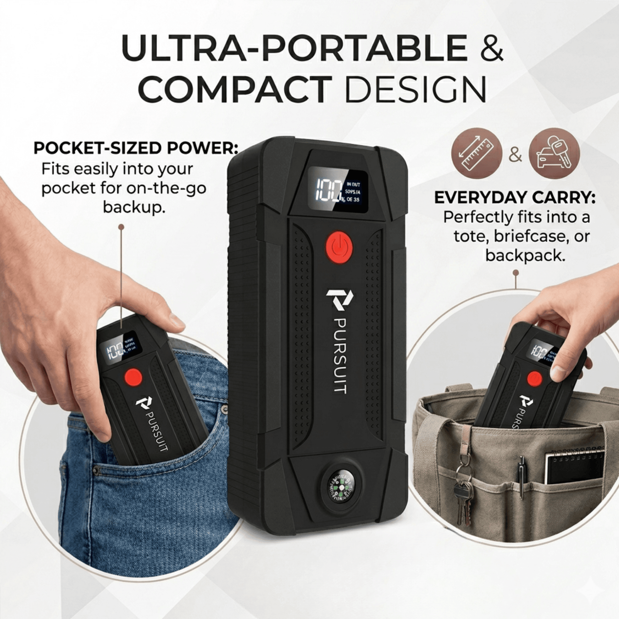 Pursuit 5000A Car Jump Starter for Travel, Compact 12V Lithium Battery Booster Jump pack with 3 Modes Flashlight for 8.0L Gas and 2.0L Diesel Engines, Ultrasafe Jump Box Power Bank