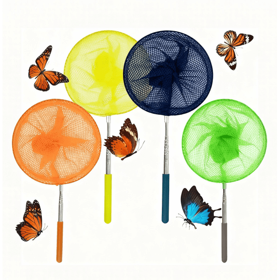 Naler 4 Pcs Telescopic Butterfly Net Bug Catcher Nets Fishing Tool for Kids Outdoor Play - 4 Colors